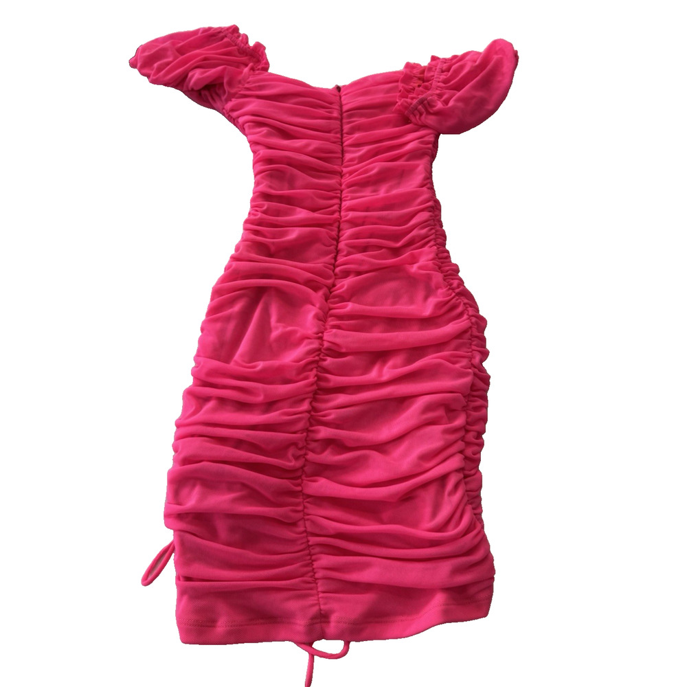 ThatsSoFetch Tomin Mini Dress Women's 6 Neon Hot Pink Ruched Bodycon Y2K - Picture 2 of 10